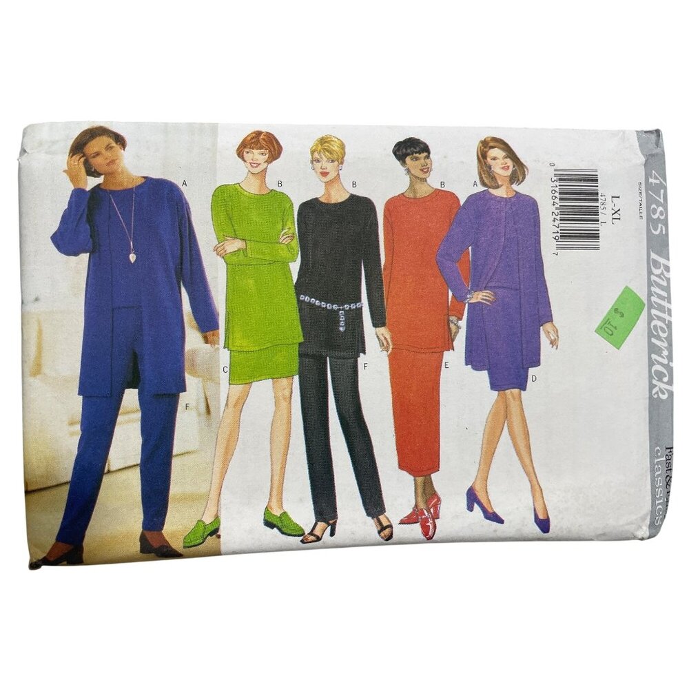 80s Butterick 4785 Sewing Pattern Size Large-XL Jacket Top Tunic Skirt Pant UNCU